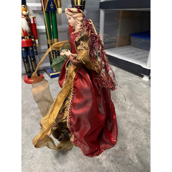 Victorian Angel Tree Topper With Gold & Red Gown - Picture 6 of 7